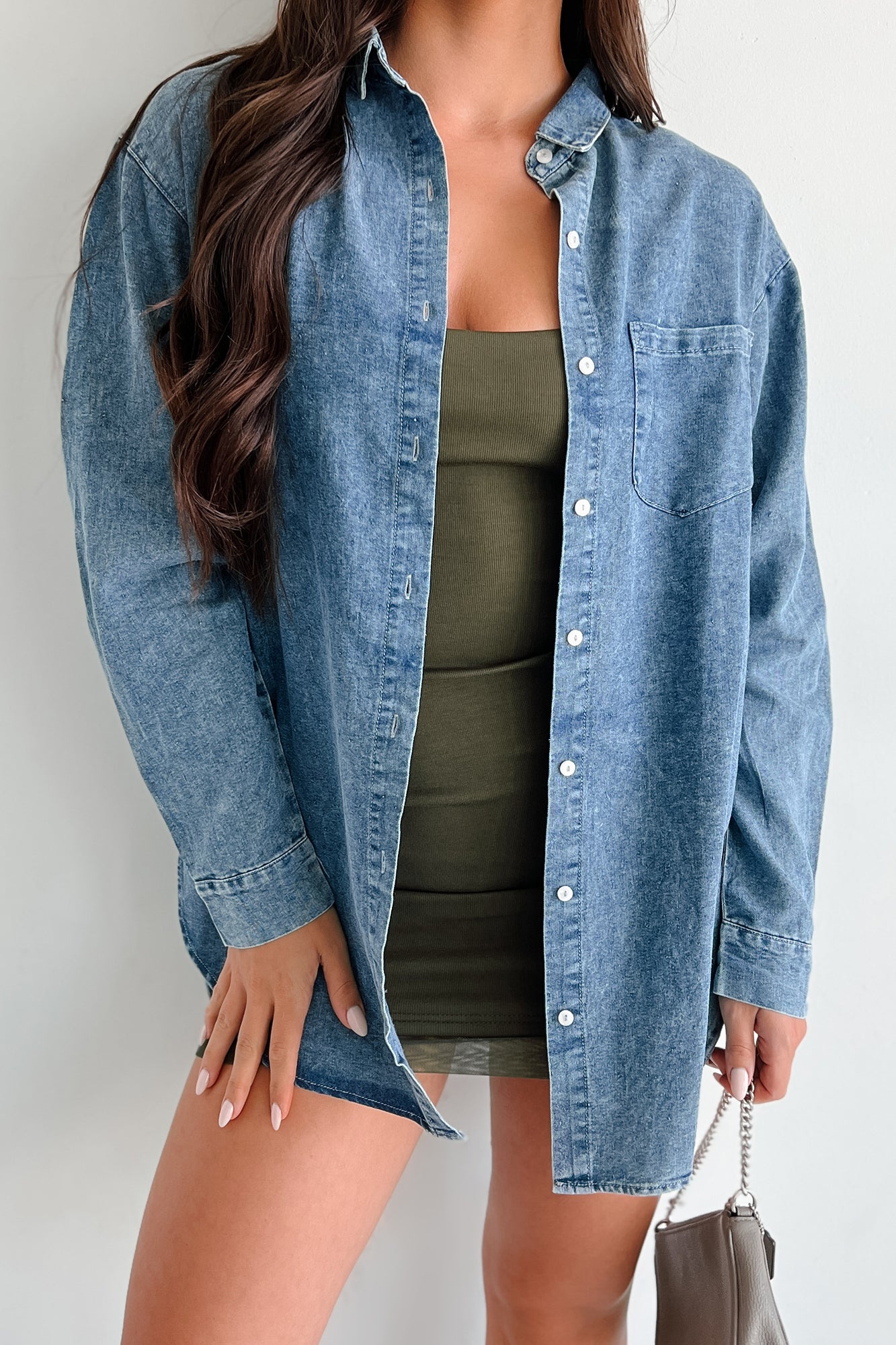 Reality Calling Oversized Denim Chambray Top (Denim) - NanaMacs