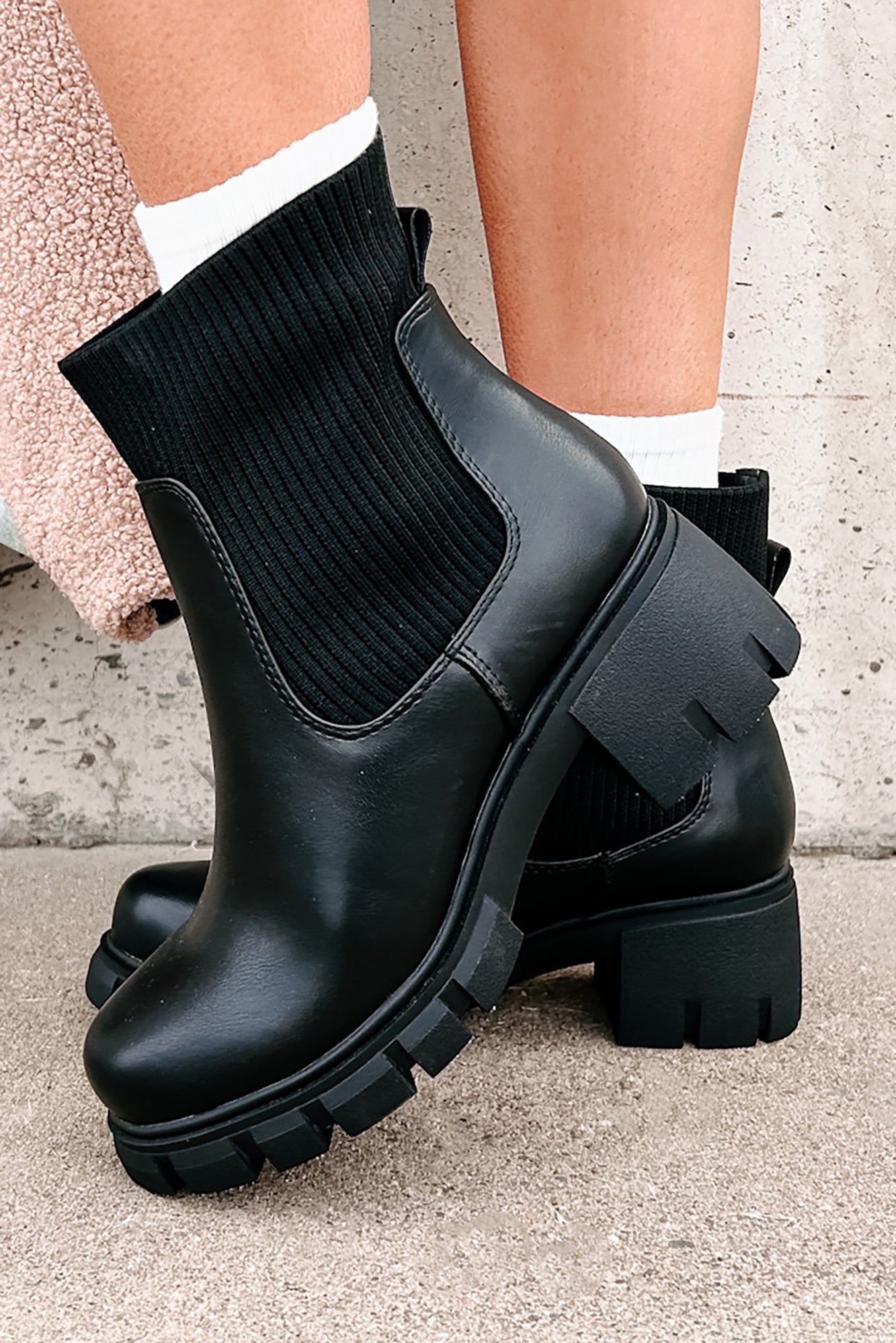 Born To Roam Chelsea Platform Ankle Booties (Black PU) - NanaMacs