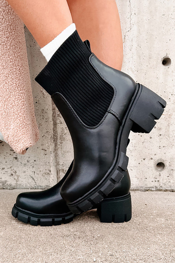 Born To Roam Chelsea Platform Ankle Booties (Black PU) - NanaMacs