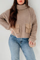 Tell Me Everything Cowl Neck Cargo Sweater (Taupe) - NanaMacs