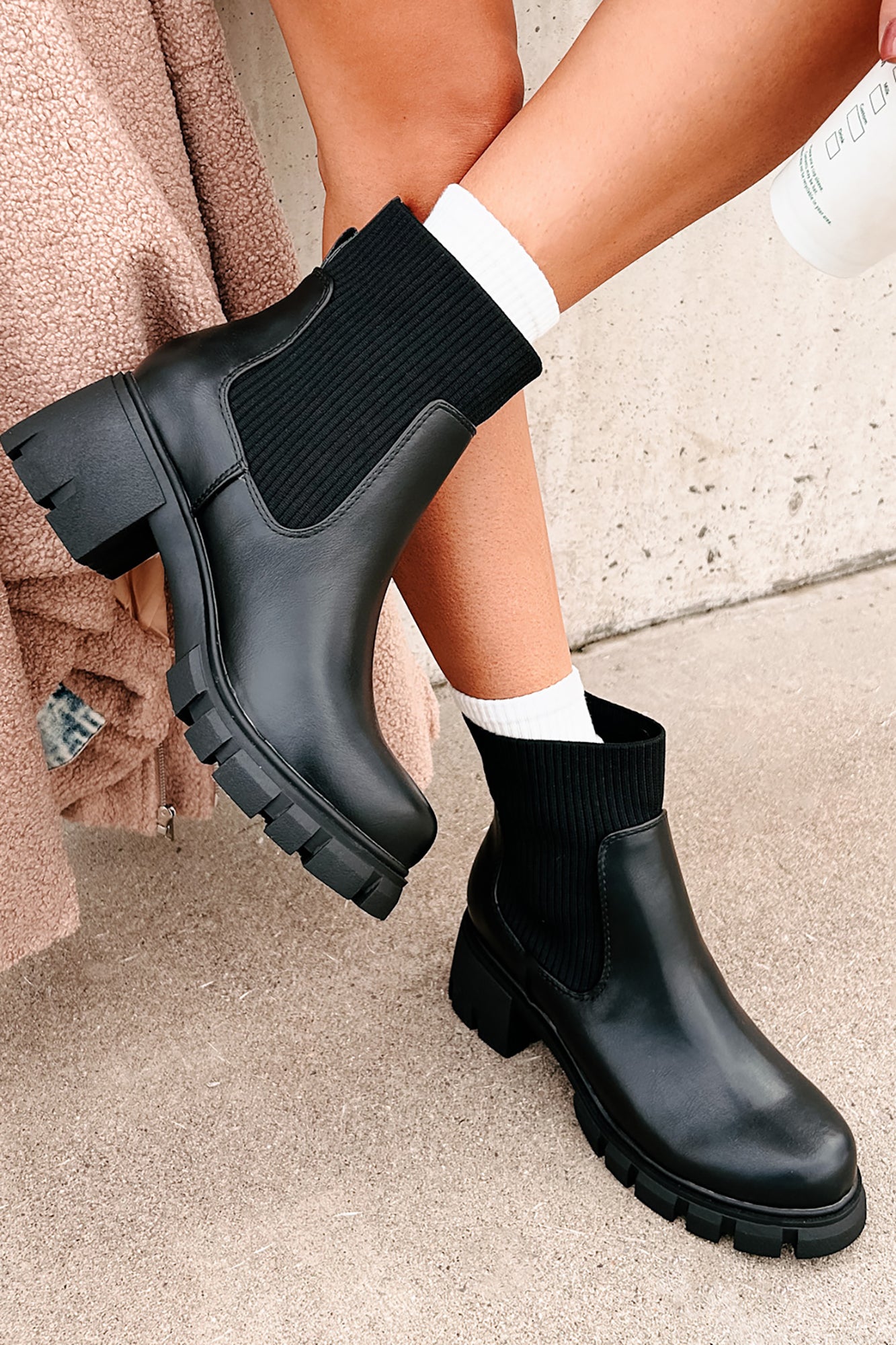 Born To Roam Chelsea Platform Ankle Booties (Black PU) - NanaMacs