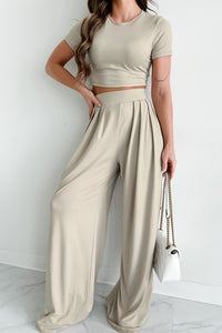 Soul Mates Solid Crop Tee & Palazzo Pant Set (Oatmeal) - NanaMacs