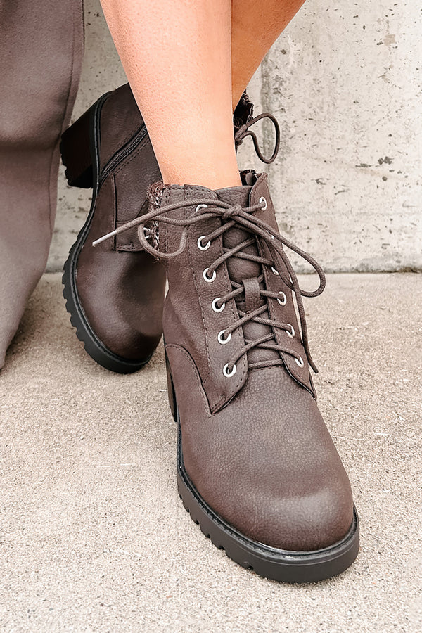 Explore & Discover Ankle Knit Lace-Up Booties (Brown PU) - NanaMacs