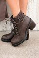 Explore & Discover Ankle Knit Lace-Up Booties (Brown PU) - NanaMacs