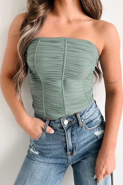 Irresistible Beauty Ruched Strapless Top (Sage) - NanaMacs