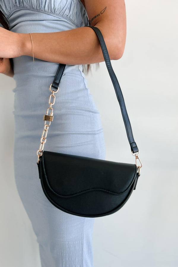 Confident Glamour Half Moon Shoulder Purse (Black) - NanaMacs