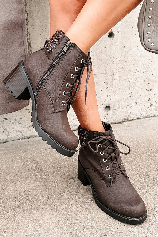 Explore & Discover Ankle Knit Lace-Up Booties (Brown PU) - NanaMacs