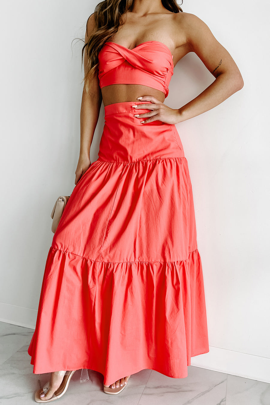 Keeping Your Ideas Two Piece Skirt Set (Coral) - NanaMacs