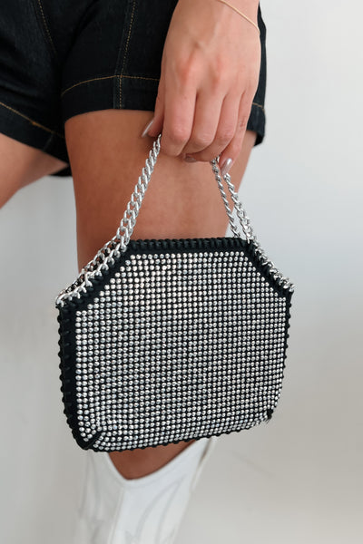 Content Creator Rhinestone Chain Crossbody Bag (Black) - NanaMacs