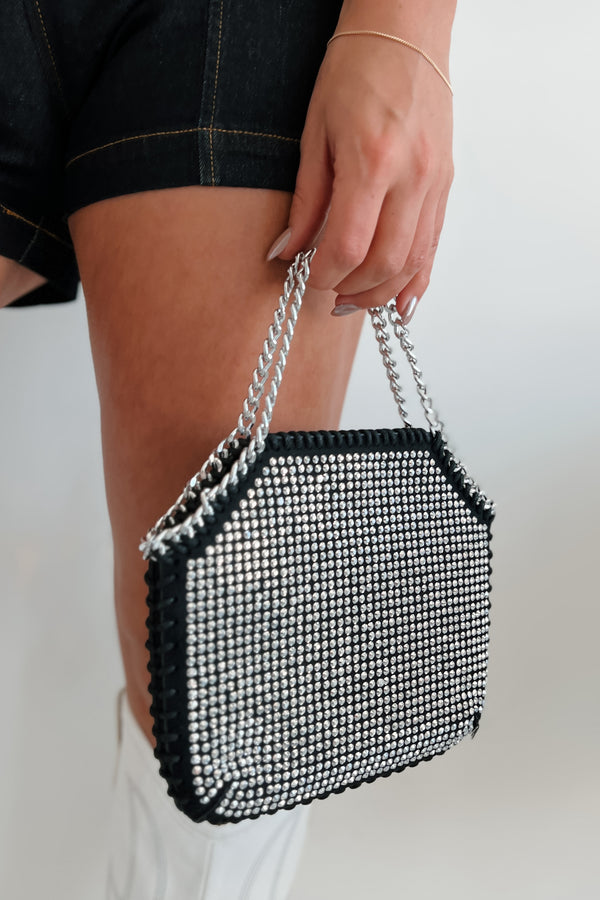 Content Creator Rhinestone Chain Crossbody Bag (Black) - NanaMacs