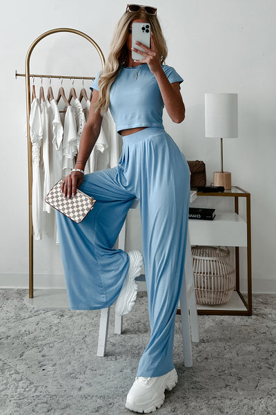 Fashionable Finesse Crop Top & Palazzo Pant Set (Baby Blue) - NanaMacs