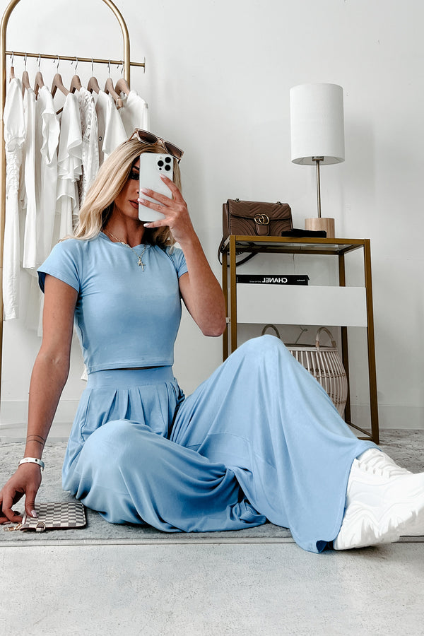 Fashionable Finesse Crop Top & Palazzo Pant Set (Baby Blue) - NanaMacs