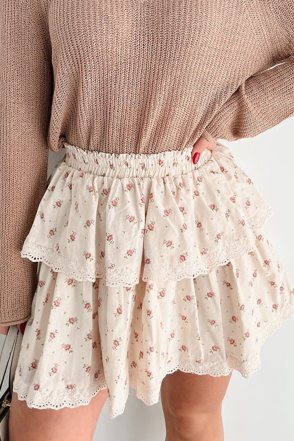 Stitched With A Story Floral Ruffle Mini Skirt (Cream/Multi) - NanaMacs