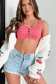 Better Than Ever Ribbed Pearl Button Crop Tank (Pink) - NanaMacs