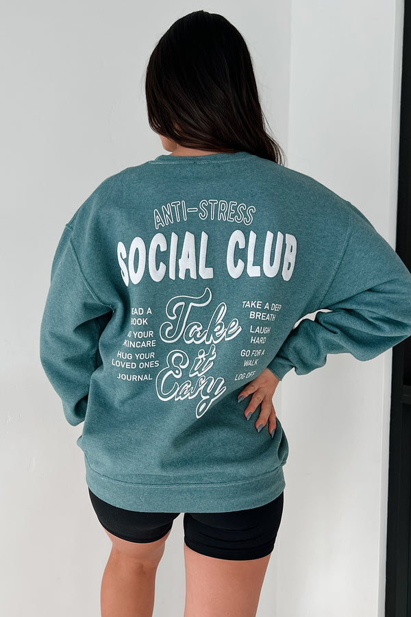 "Anti-Stress Social Club" Oversized Graphic Sweatshirt (Dark Forest) - NanaMacs