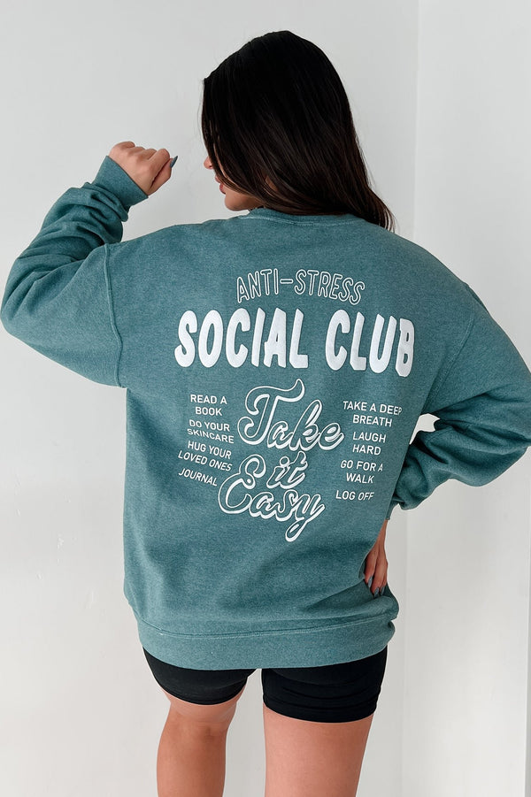 "Anti-Stress Social Club" Oversized Graphic Sweatshirt (Dark Forest) - NanaMacs