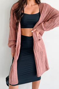 Find Your Purpose Cable Knit Long Cardigan (Chestnut) - NanaMacs