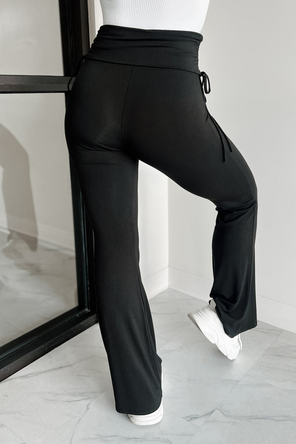 Staying Humble Fold-Over Waist Lounge Pants (Black) - NanaMacs