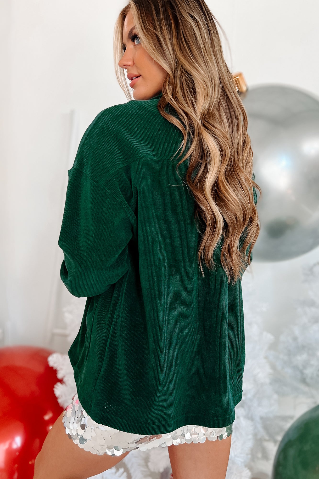 Wandering Thoughts Oversized Ribbed Blazer Jacket (Green) - NanaMacs