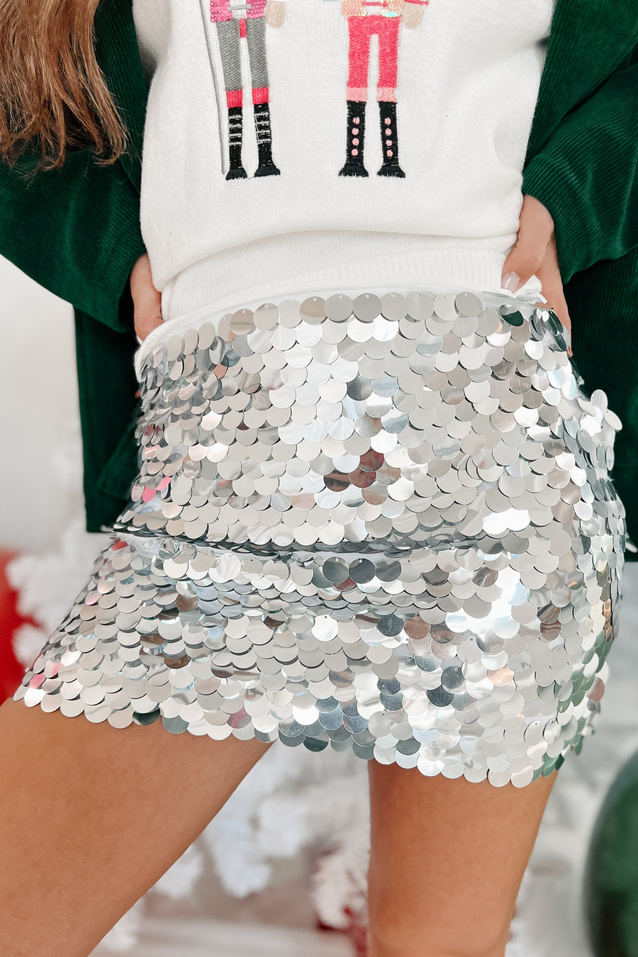 I'm Down To Party Sequin Mini Skirt (Silver) - NanaMacs