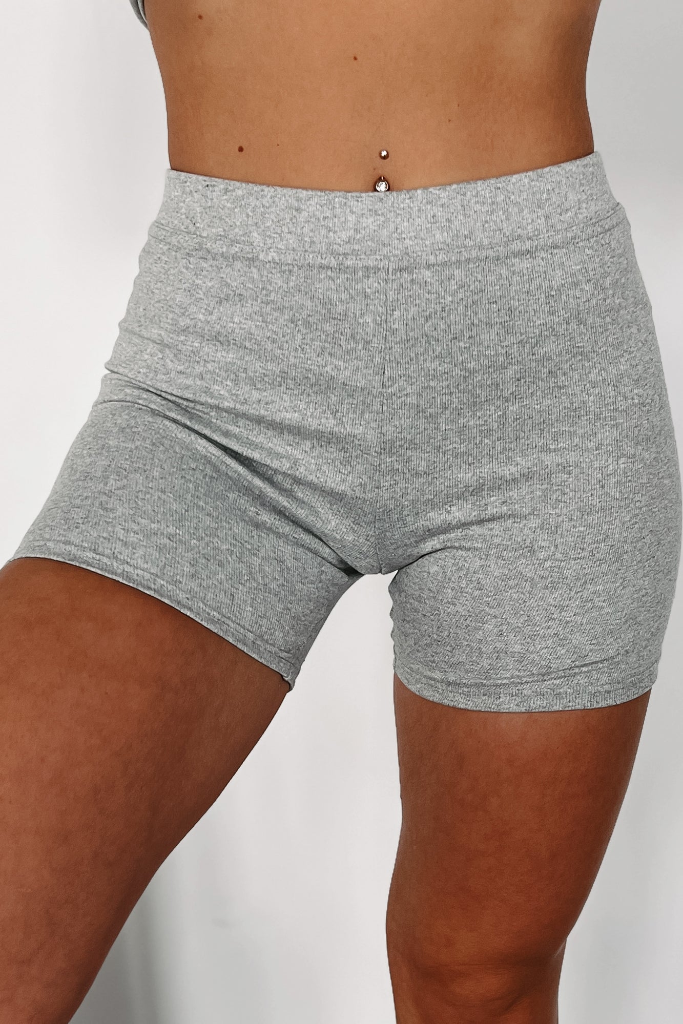 Minding Mine Mid Rise Ribbed Biker Shorts (Heather Grey) · NanaMacs
