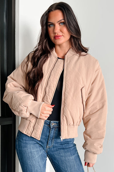 Cool Girl Energy Oversized Bomber Jacket (Beige) - NanaMacs