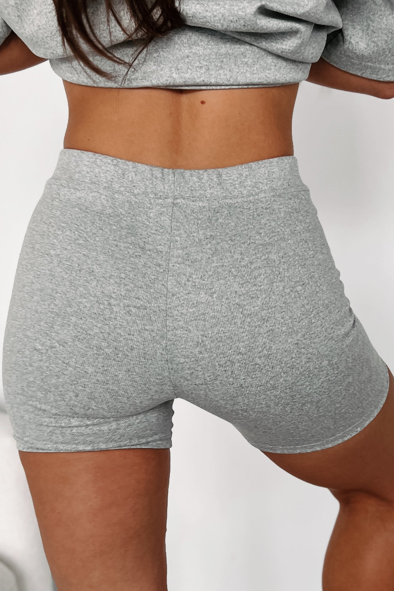 Minding Mine Mid Rise Ribbed Biker Shorts (Heather Grey) · NanaMacs