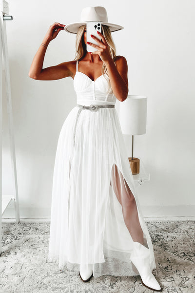 Donatella Sweetheart Mesh Maxi Dress (White) - NanaMacs