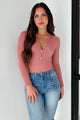 Smile Often Button Front Long Sleeve Bodysuit (Ash Rose) - NanaMacs