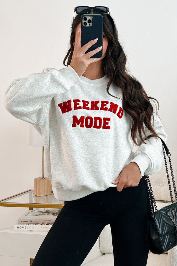 "Weekend Mode" Crewneck Sweatshirt (Light Heather Grey) - NanaMacs