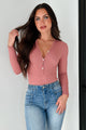 Smile Often Button Front Long Sleeve Bodysuit (Ash Rose) - NanaMacs