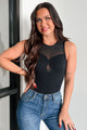 Mellie Ribbed Mesh Bodysuit (Black) - NanaMacs