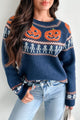 Halloween Haunts Halloween Theme Sweater (Navy Multi) - NanaMacs