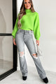 Confident Edge Turtleneck Batwing Sleeve Sweater (Lime) - NanaMacs