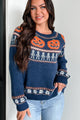 Halloween Haunts Halloween Theme Sweater (Navy Multi) - NanaMacs