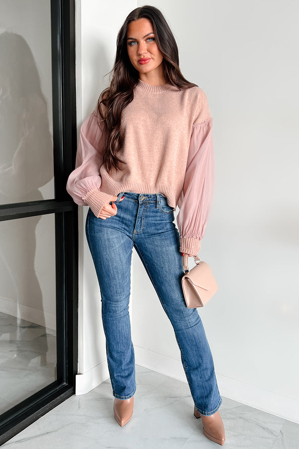 Sharon Contrast Sleeve Sweater (Mauve) - NanaMacs