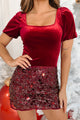 Confident Looks Puff Sleeve Velvet Bodysuit (Crimson) - NanaMacs
