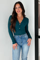 Smile Often Button Front Long Sleeve Bodysuit (Hunter Green) - NanaMacs