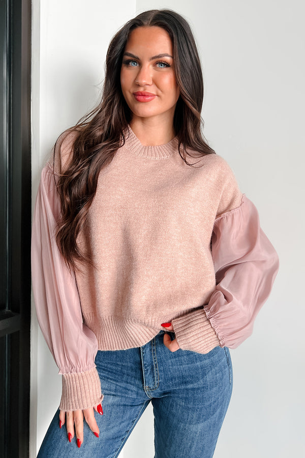 Sharon Contrast Sleeve Sweater (Mauve) - NanaMacs