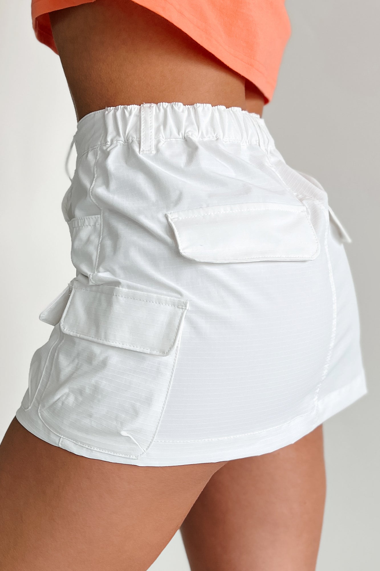 Little Miss Perfect Cargo Mini Skirt (White) - NanaMacs