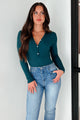 Smile Often Button Front Long Sleeve Bodysuit (Hunter Green) - NanaMacs