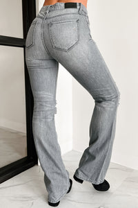 Belmont High Rise Distressed Flare Jeans (Grey) - NanaMacs