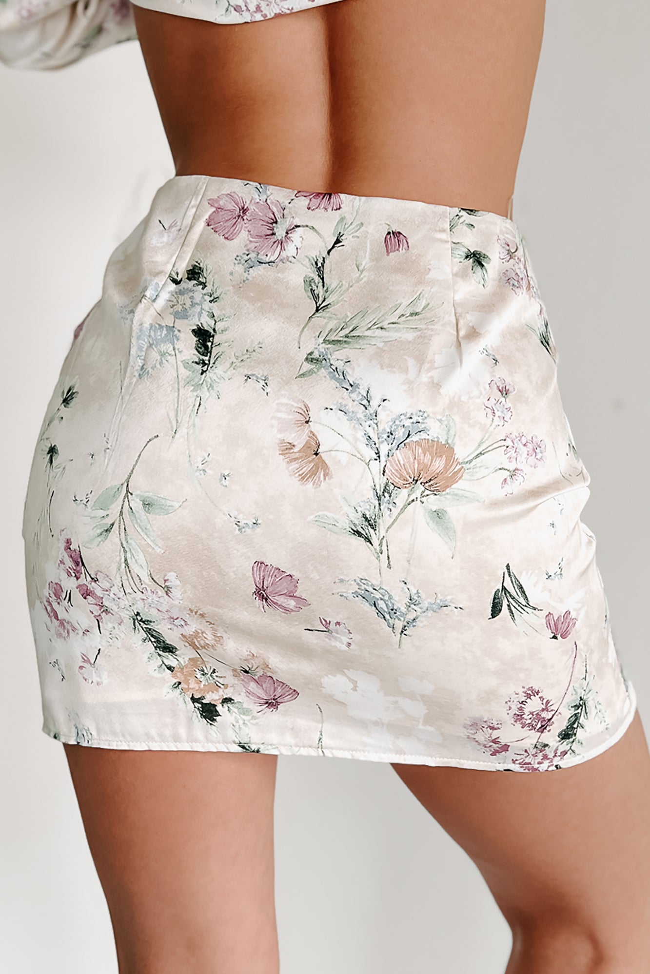 Belong Together Floral Mini Skirt (Beige) - NanaMacs