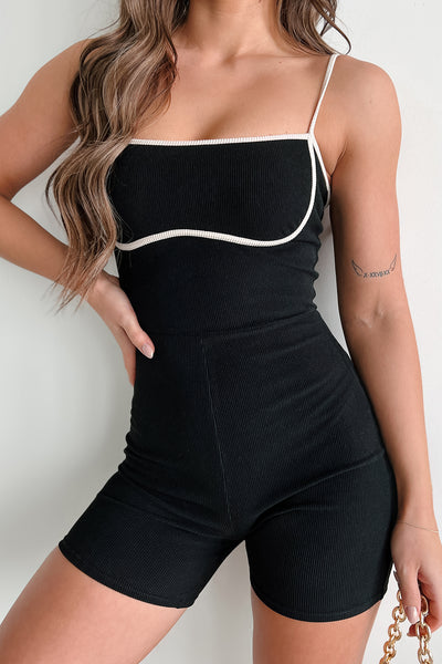 Chic Alternative Ribbed Contrast Seam Romper (Black/Cream) - NanaMacs