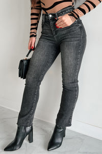 Anneith High Rise Sneak Peek Straight Leg Jeans (Grey) - NanaMacs