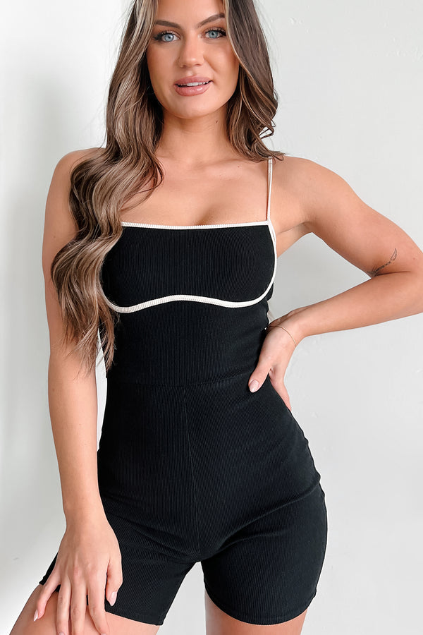 Chic Alternative Ribbed Contrast Seam Romper (Black/Cream) - NanaMacs