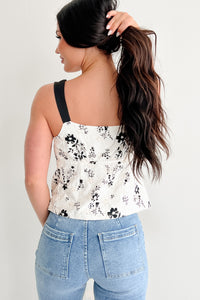 All The Buzz Eyelet Floral Bow Tie Top (Ivory/Black) - NanaMacs