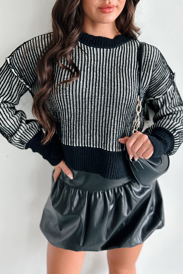 Look Deeper Two Tone Striped Sweater (Black) - NanaMacs