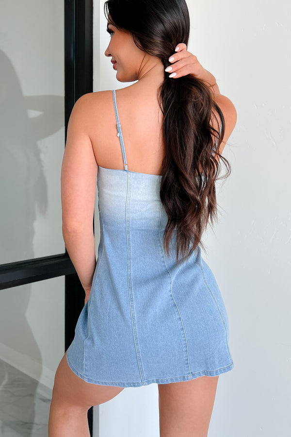 Trendy Tales Ombre Denim Mini Dress (Light Denim Blue) - NanaMacs