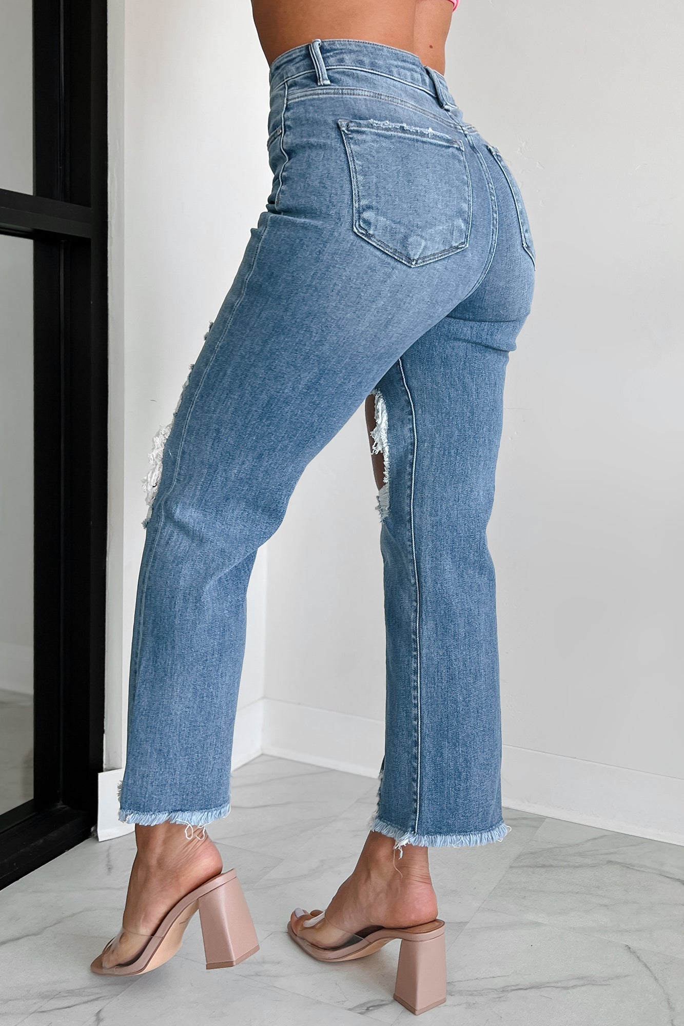 Thomas High Rise Distressed Risen Crop Straight Jeans (Medium) - NanaMacs